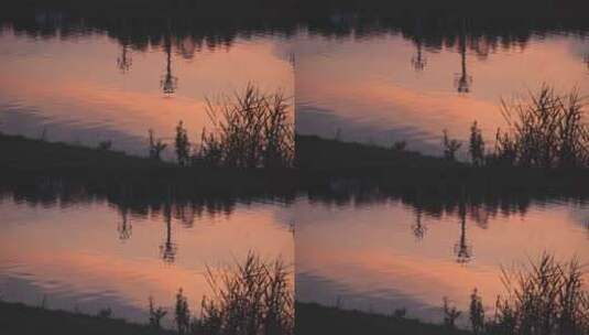 成都秦皇湖湖面日落倒影高清在线视频素材下载