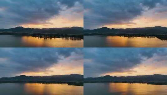 4K航拍昆明市滇池大观公园湿地夕阳4高清在线视频素材下载