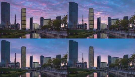 上海徐汇滨江西岸城市建筑群日出延时高清在线视频素材下载