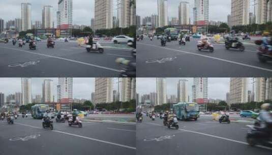 马路上骑电单车穿行街道高清在线视频素材下载