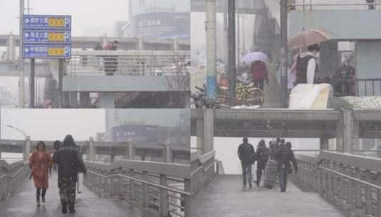 北京中关村过街天桥 大雪纷飞 合集高清在线视频素材下载
