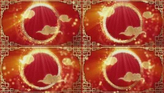 春节喜庆的金色窗棂和祥云背景高清在线视频素材下载
