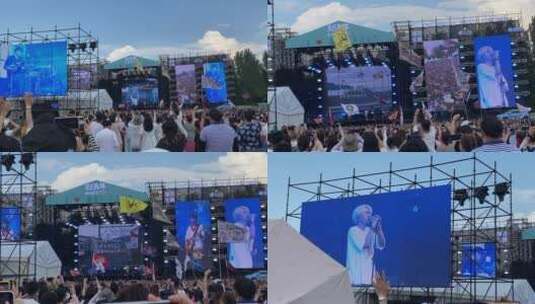 音乐节表演现场舞台上的歌手正在演唱歌曲高清在线视频素材下载