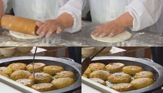 金华小吃肉饼制作美食街视频素材高清在线视频素材下载