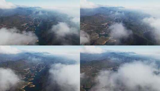 航拍云雾中的杭州千岛湖高清在线视频素材下载