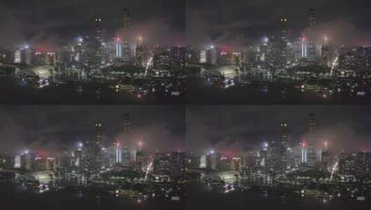 暴雨广州夜景市中心航拍高清在线视频素材下载