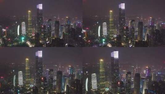 广州城区广州塔航拍夜晚高楼大厦暴雨傍晚高清在线视频素材下载