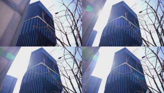 CBD商务写字楼高楼大厦建筑风景初日阳光高清在线视频素材下载