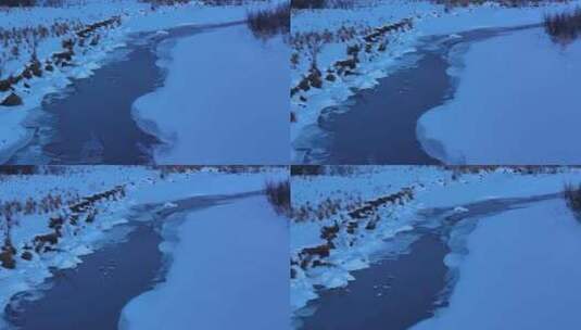 扎敦河湿地不冻河暮色雪景高清在线视频素材下载