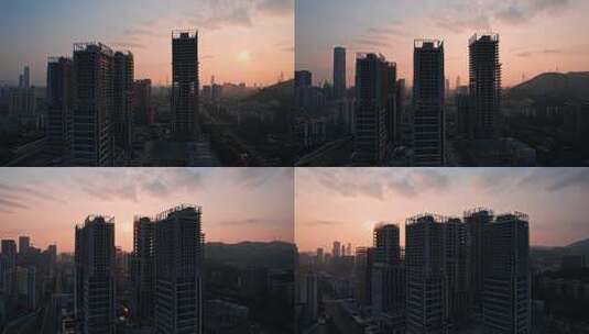4K航拍深圳中洲铂玺坊建设夕阳时刻高清在线视频素材下载