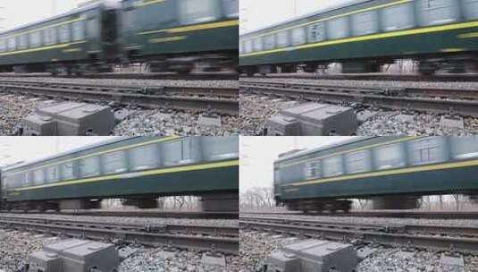 【铁路】绿皮客车通过铁路线高清在线视频素材下载
