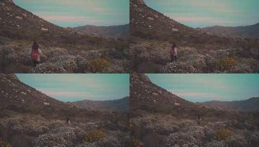 一美女行走在山间小路上高清在线视频素材下载