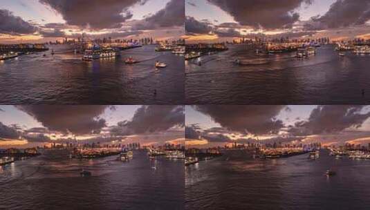 航拍日落时海滨城市高清在线视频素材下载