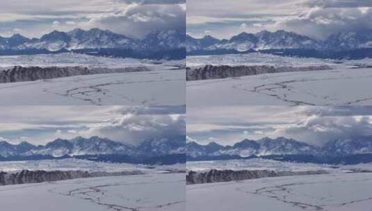 冬季新疆旅游天山阿勒泰安集海雪山峡谷雪原高清在线视频素材下载