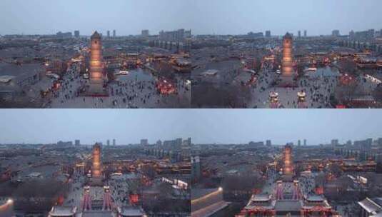 航拍洛邑古城夜景高清在线视频素材下载