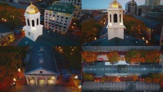 城市航拍波士顿市中心地标夜景灯光汽车街道高清在线视频素材下载