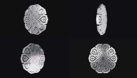 3D白银金属抽象装饰品图案伊斯兰阿拉伯环高清在线视频素材下载