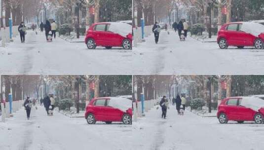 街道行人下雪天高清在线视频素材下载