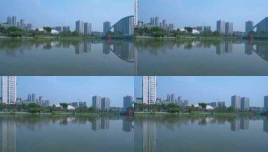 广州南沙蕉门河车行桥与城市摩天大楼建筑高清在线视频素材下载
