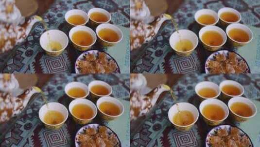 （慢镜）新疆古老的百年老茶馆泡茶倒茶高清在线视频素材下载