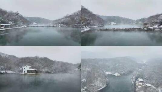 4K航拍南京浦口珍珠泉下雪合集高清在线视频素材下载