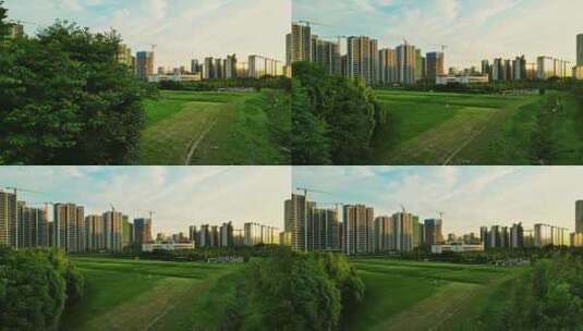 航拍杭州萧山城市草坪绿化休闲高清在线视频素材下载