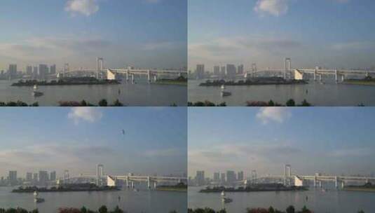 东京天际线与东京塔和彩虹桥高清在线视频素材下载