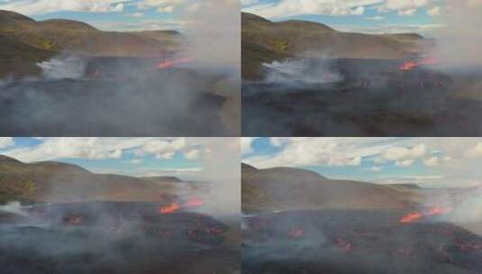冰岛火山。4K无人机拍摄的覆盖着白烟的洛高清在线视频素材下载