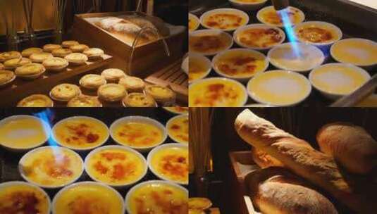 蛋挞制作烘烤蛋挞面包展示甜品台高清在线视频素材下载