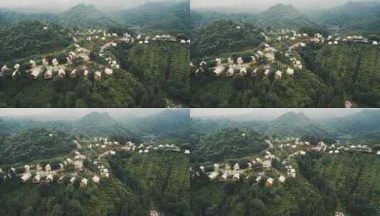 森林大山里露营帐篷群俯视航拍高清在线视频素材下载
