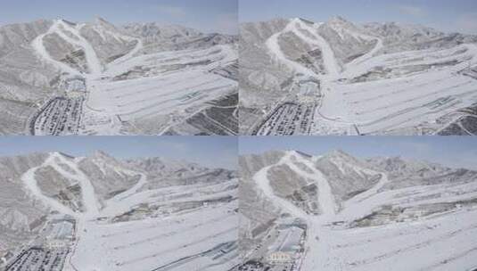 航拍内蒙古呼和浩特马鬃山滑雪场冬季雪景高清在线视频素材下载