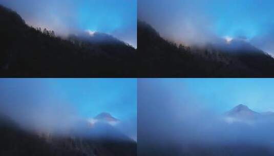 航拍山林云雾环绕景象穿越云雾现蓝天高清在线视频素材下载