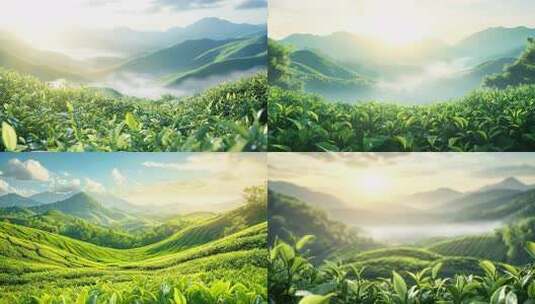 晨曦中的茶山风景高清在线视频素材下载