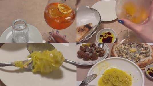 手持酒杯与餐食特写高清在线视频素材下载