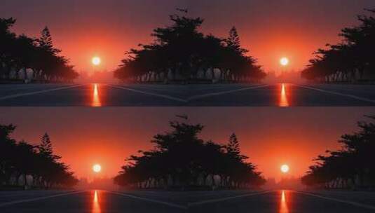 道路尽头唯美日出光芒四射高清在线视频素材下载