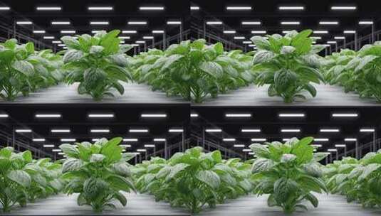 室内种植的绿色蔬菜在灯光下茁壮成长高清在线视频素材下载