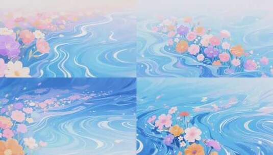梦幻花海河流动画素材高清在线视频素材下载