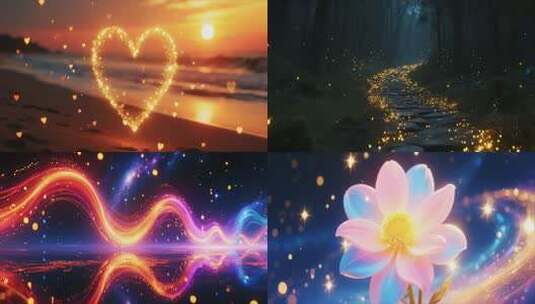 海边日落爱心粒子特效素材高清在线视频素材下载