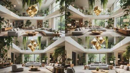 现代别墅客厅室内装修素材高清在线视频素材下载