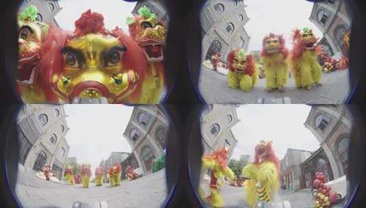 实拍民俗非遗舞狮表演画面高清在线视频素材下载