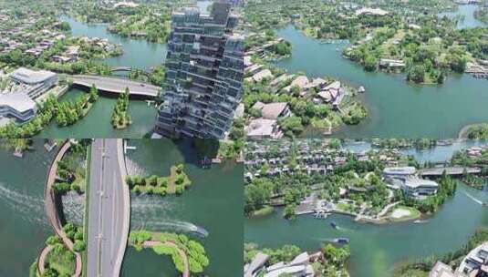 四川成都天府新区麓湖高端房地产社区航拍高清在线视频素材下载