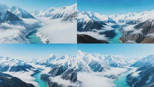 雪山河流自然风光全景高清在线视频素材下载