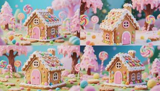 糖果装饰的姜饼屋场景高清在线视频素材下载