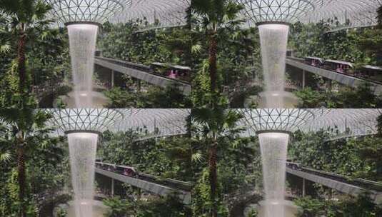 新加坡樟宜机场瀑布与网红小火车高清在线视频素材下载