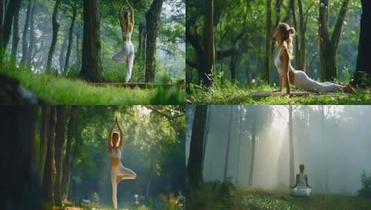 森林瑜伽氧气户外瑜伽高清在线视频素材下载