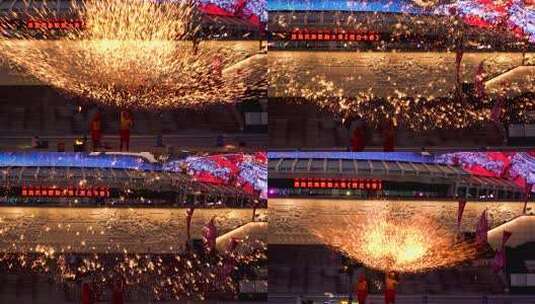 4K过年新年传统非遗打铁花活动实拍视频高清在线视频素材下载