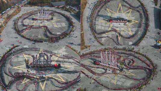 人群围圈舞台表演俯拍画面高清在线视频素材下载