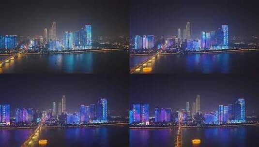 湖南长沙夜景灯光秀航拍高清在线视频素材下载