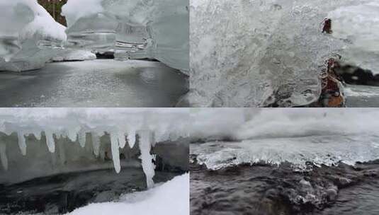 结冰水流的自然景象高清在线视频素材下载