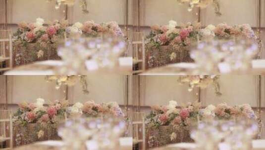 摆满鲜花的婚宴桌高清在线视频素材下载